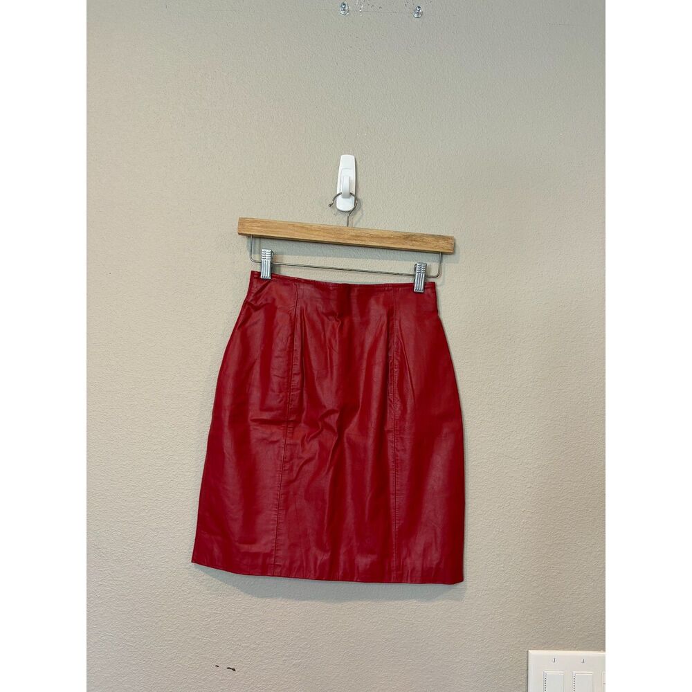 Vintage 80s CHIA Crimson Cherry Red Genuine Leather Pencil Skirt 6 Grunge Glam